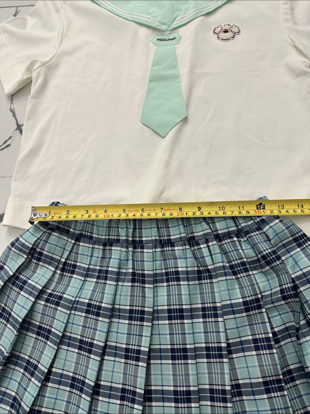 Girl Sailor Top and Plaid Pleated Skort Set in Mint and White - Picture 8 of 10